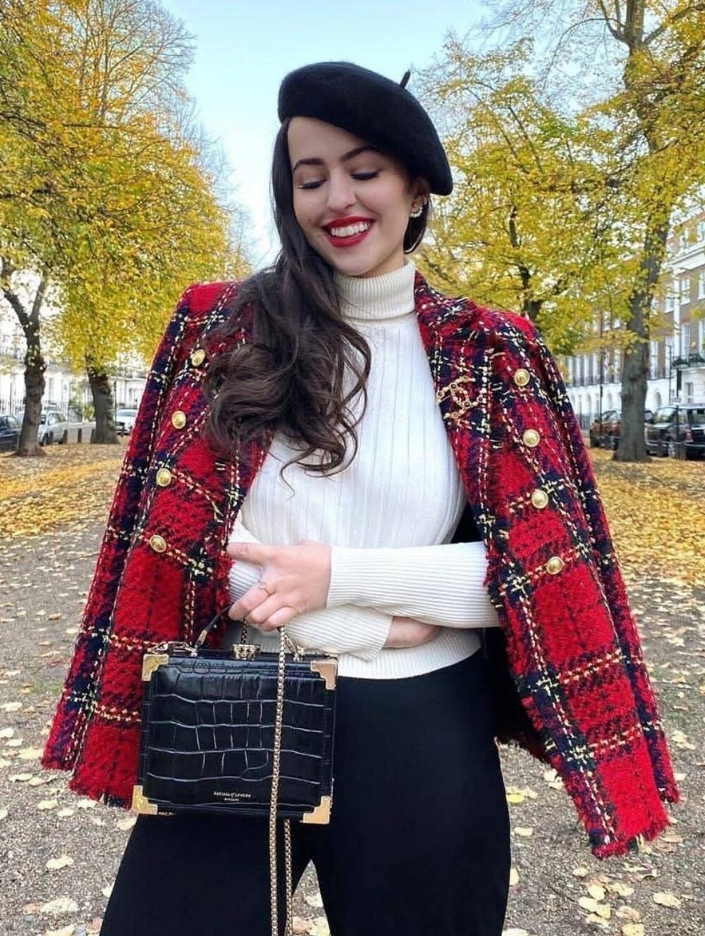 Zara tweed Plaid Red Fall Golden Buttons blazer Size Xs